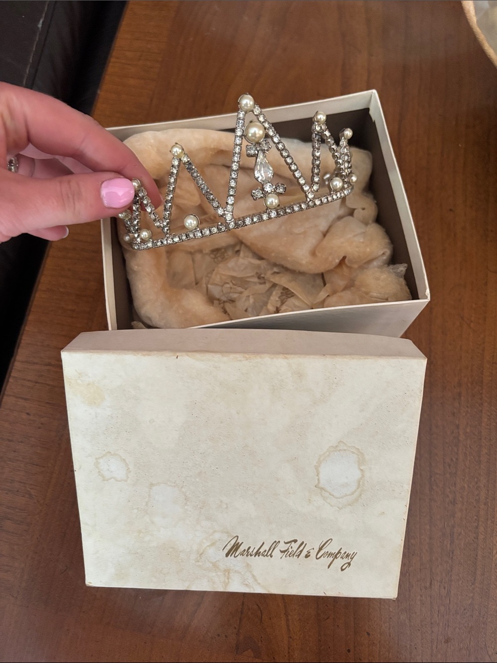 Marshall Field & Company Silver Crystal and Pearl Tiara